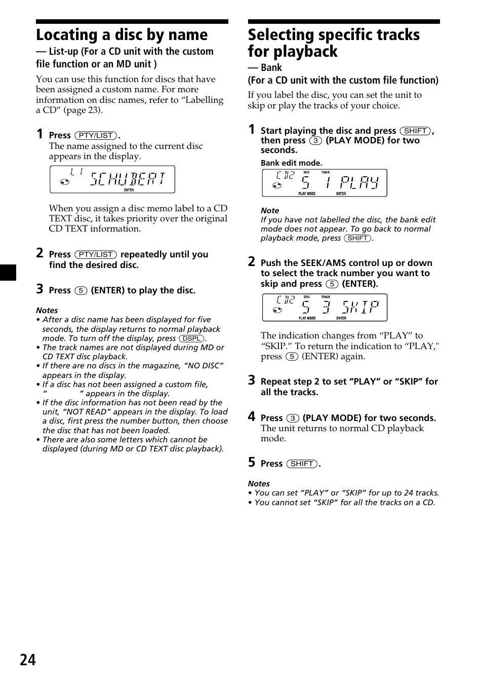 24 selecting specific tracks for playback, Locating a disc by name | Sony CDX-4260R User Manual | Page 24 / 120