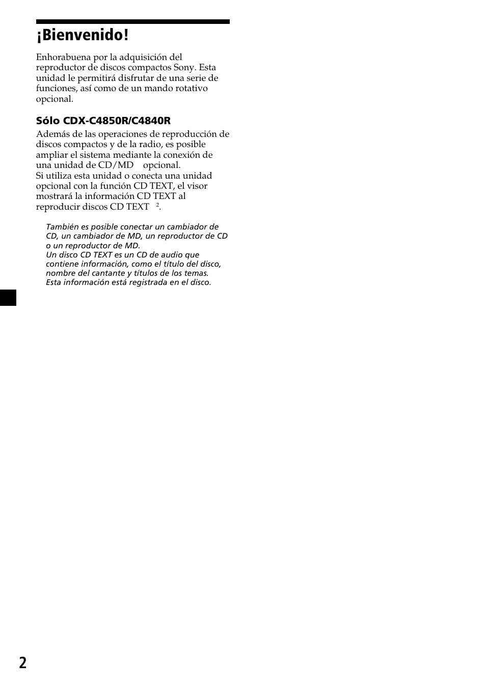 2¡bienvenido | Sony CDX-4260R User Manual | Page 32 / 120