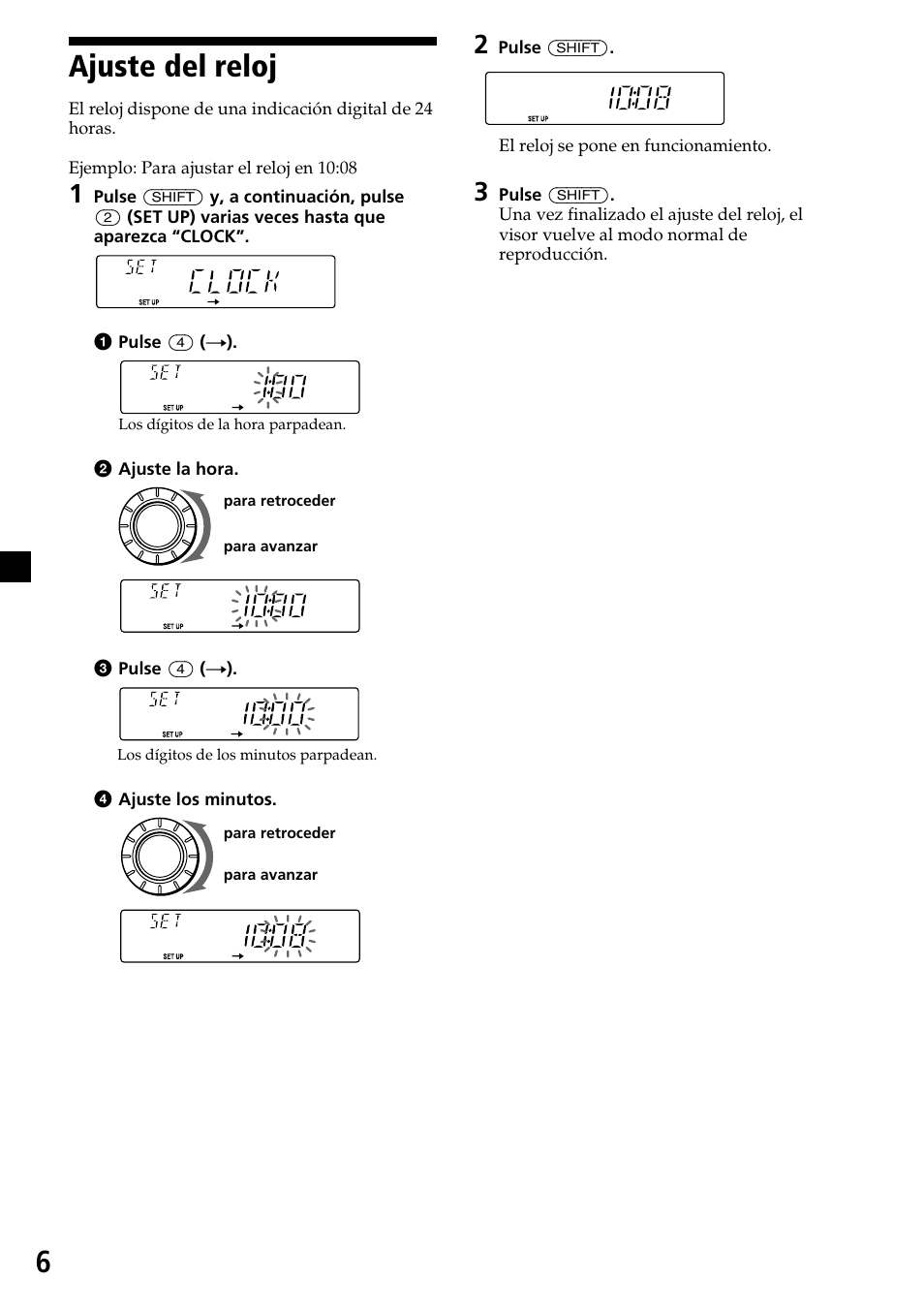 Ajuste del reloj | Sony CDX-4260R User Manual | Page 36 / 120