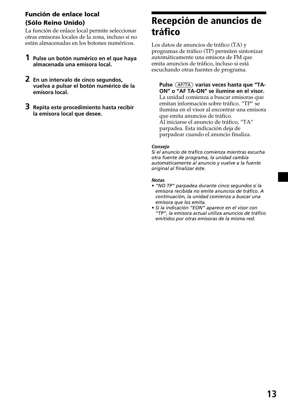 13 recepción de anuncios de tráfico | Sony CDX-4260R User Manual | Page 43 / 120