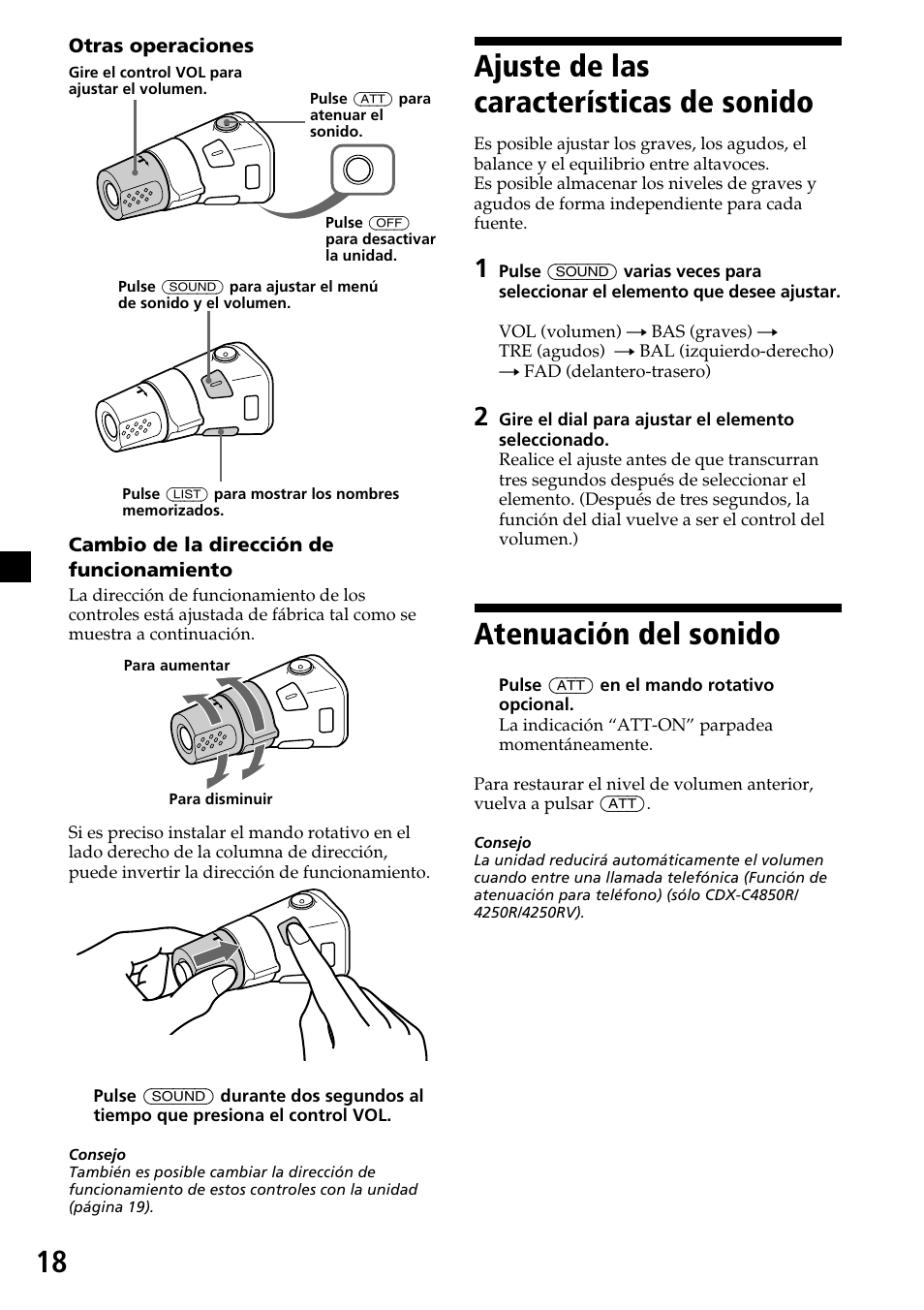 Ajuste de las características de sonido, Atenuación del sonido | Sony CDX-4260R User Manual | Page 48 / 120