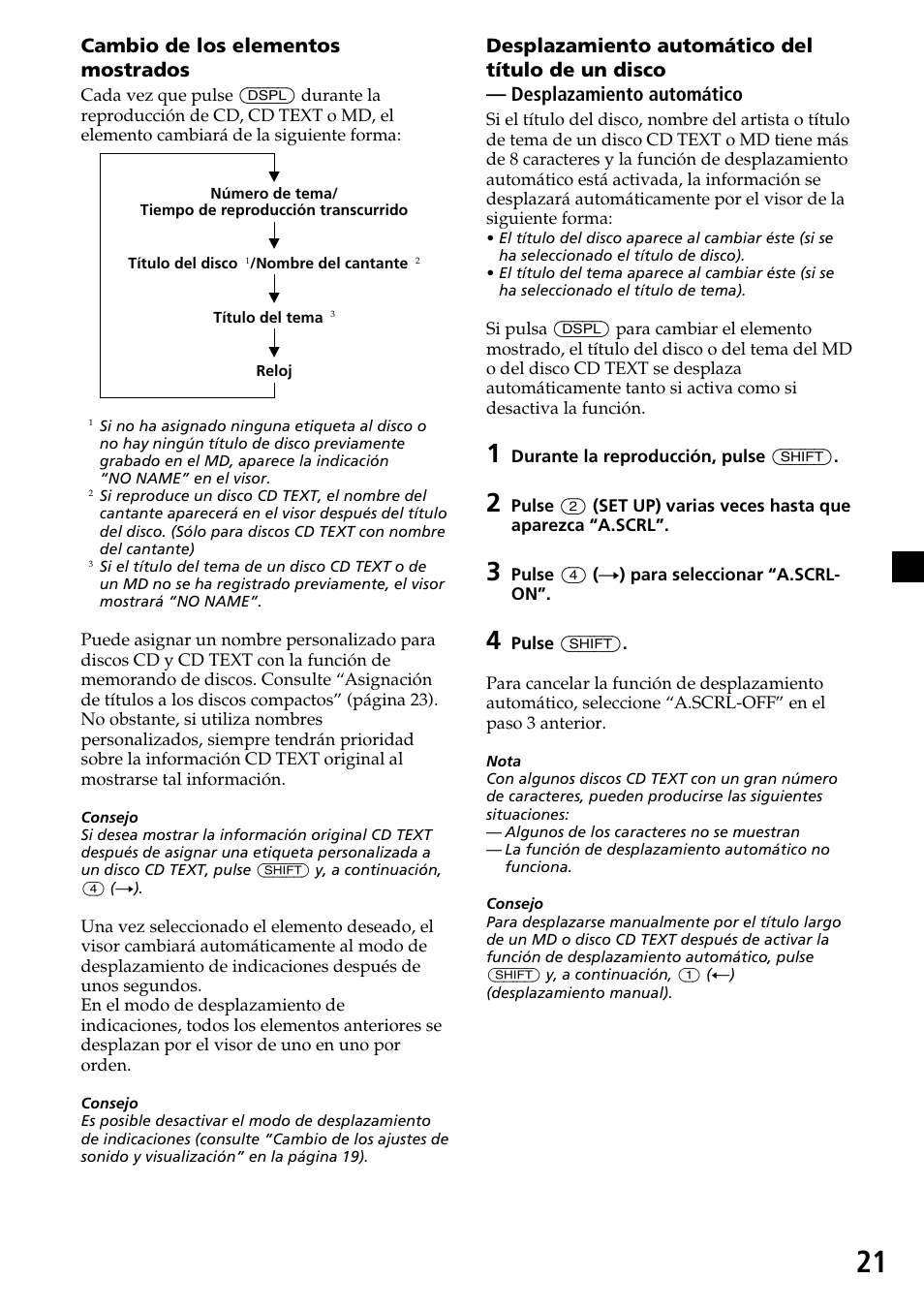 Cambio de los elementos mostrados | Sony CDX-4260R User Manual | Page 51 / 120