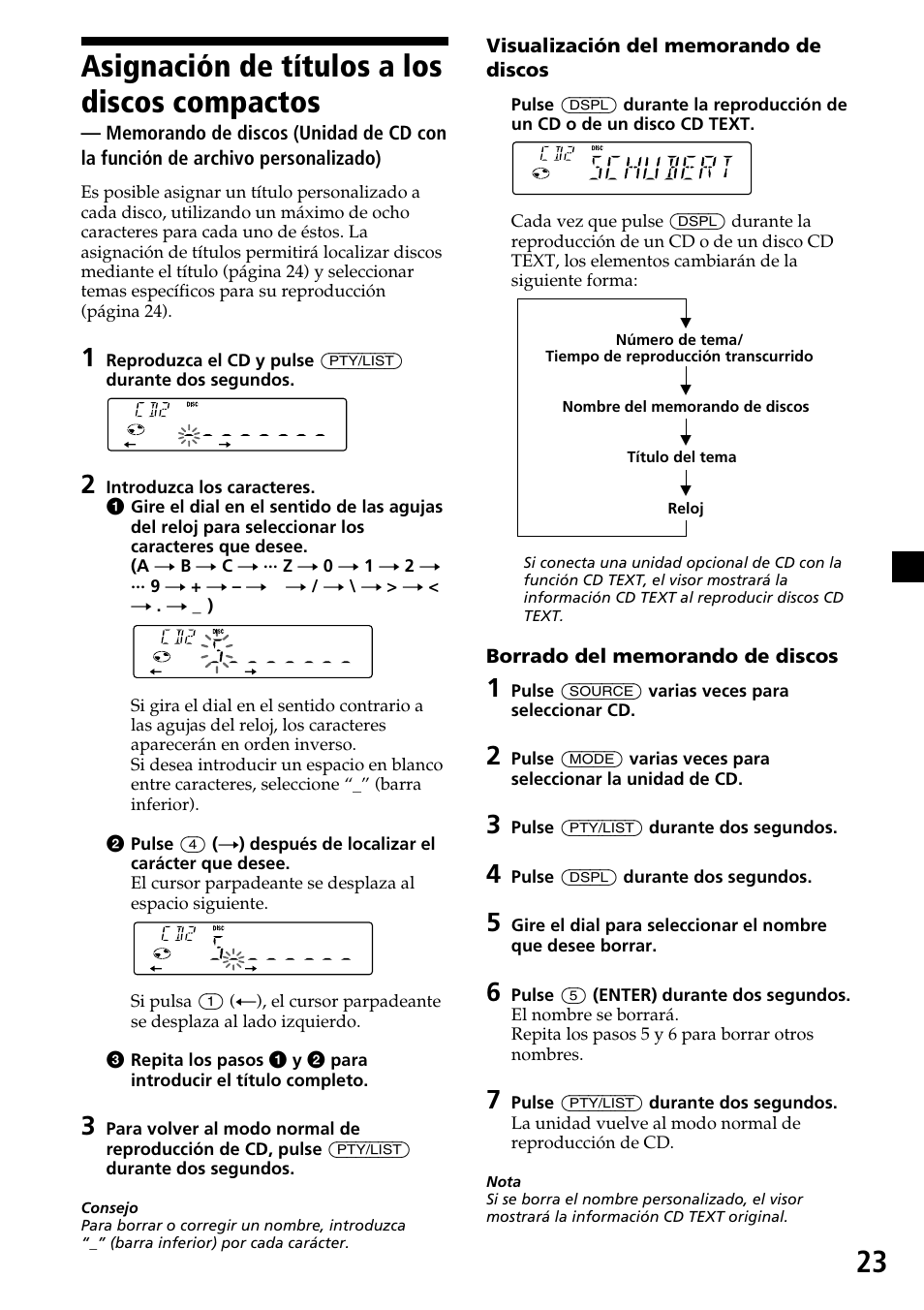 23 asignación de títulos a los discos compactos | Sony CDX-4260R User Manual | Page 53 / 120