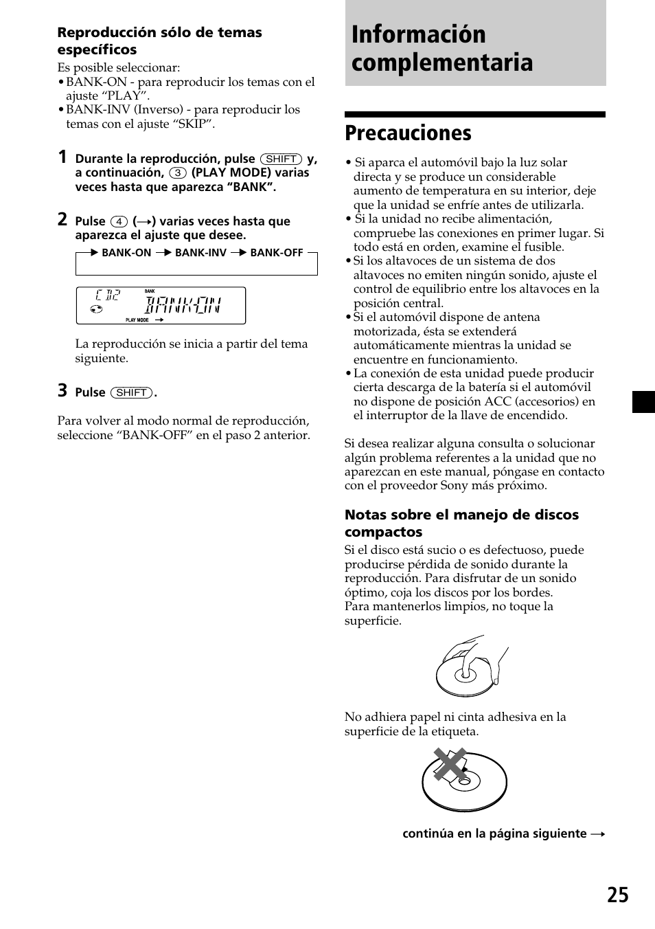 Información complementaria, Precauciones | Sony CDX-4260R User Manual | Page 55 / 120