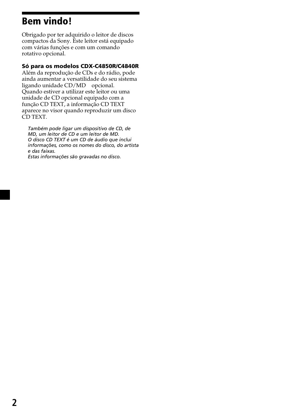2bem vindo | Sony CDX-4260R User Manual | Page 62 / 120