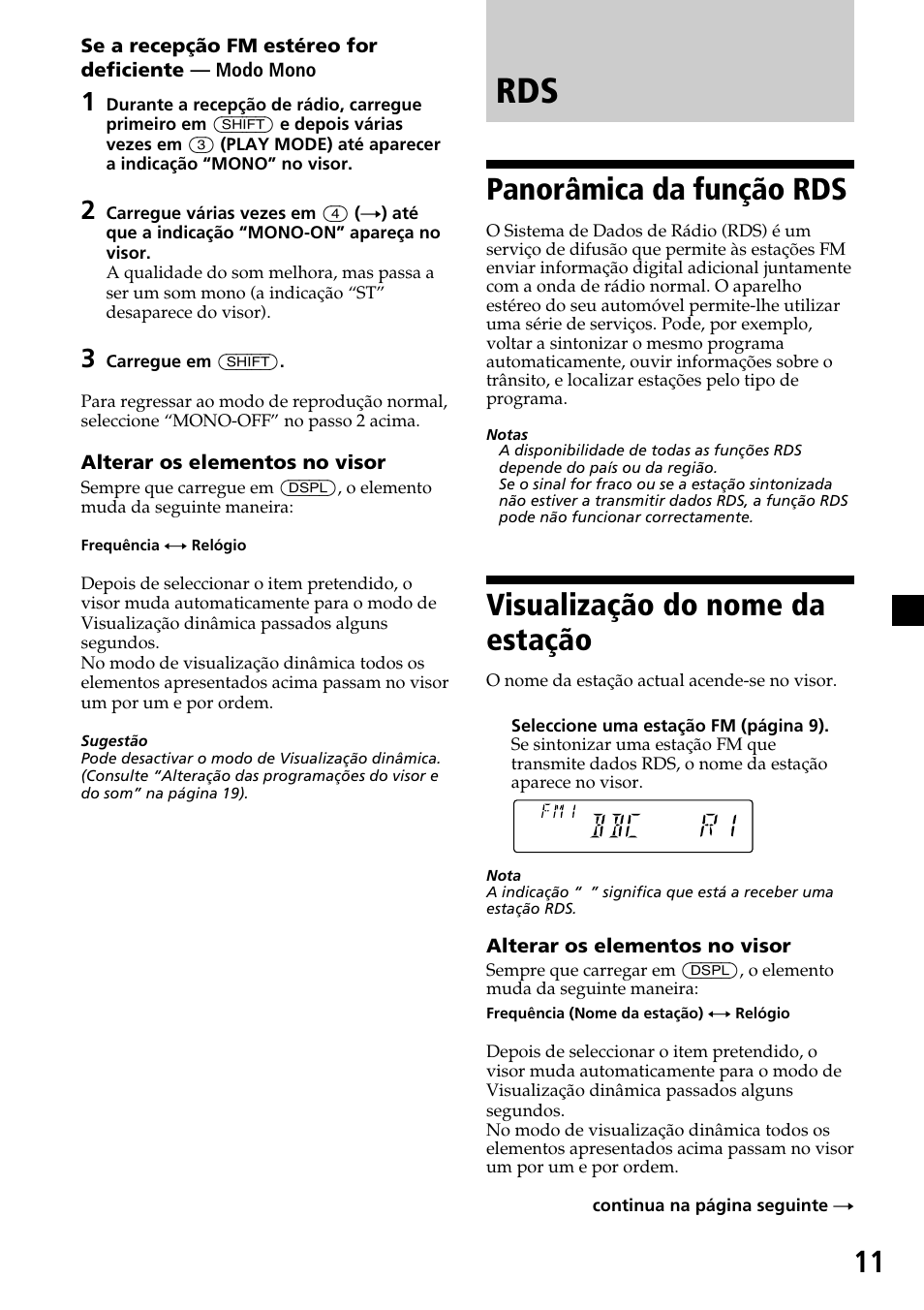 Panorâmica da função rds, Visualização do nome da estação | Sony CDX-4260R User Manual | Page 71 / 120
