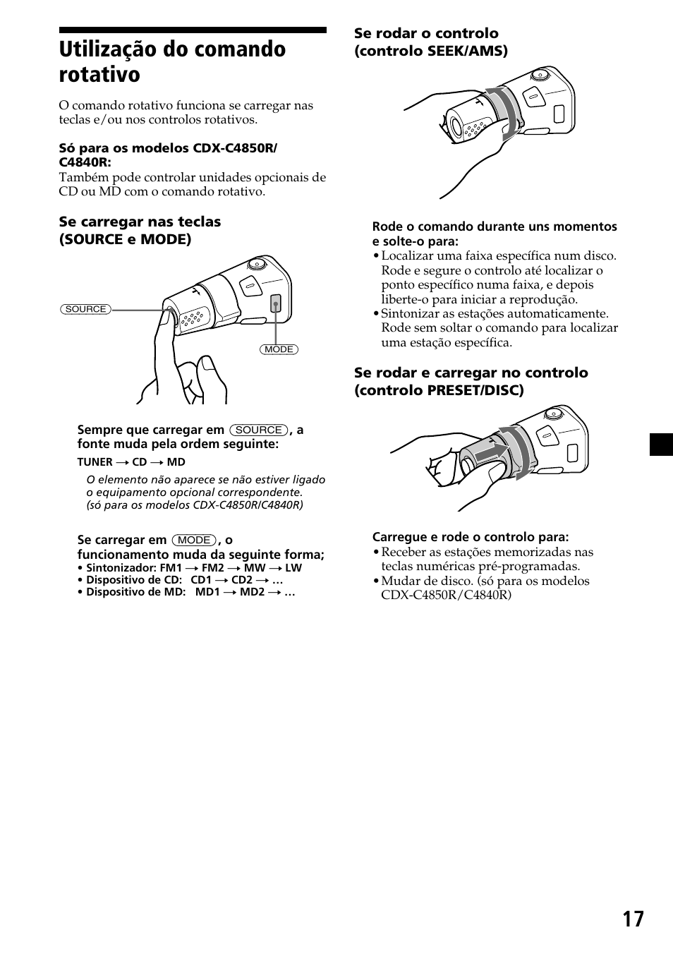 Utilização do comando rotativo | Sony CDX-4260R User Manual | Page 77 / 120