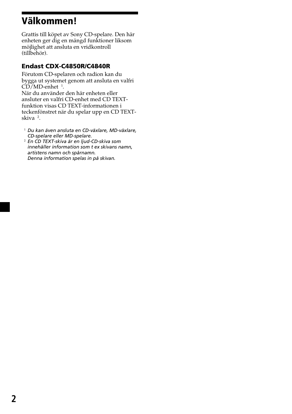 2välkommen | Sony CDX-4260R User Manual | Page 92 / 120