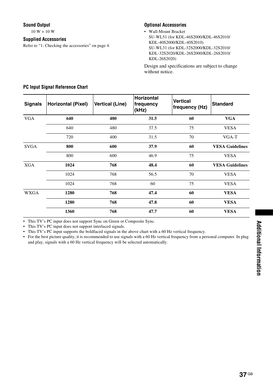 Sony Bravia KDL-26S2020 User Manual | Page 37 / 44