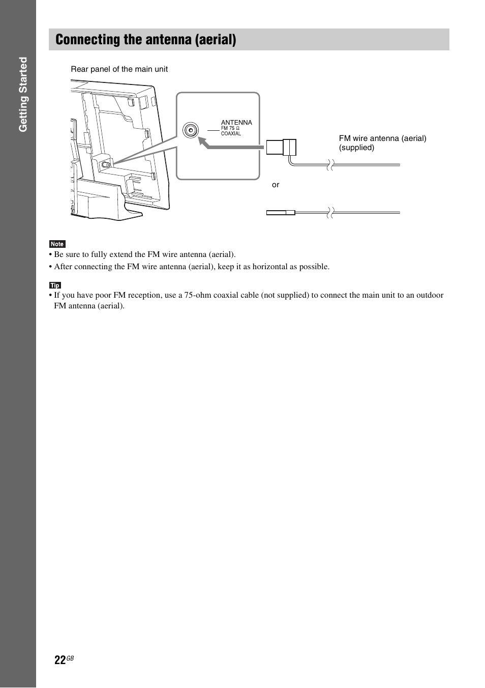 Connecting the antenna (aerial), E 22 | Sony BDV-L800 User Manual | Page 22 / 84