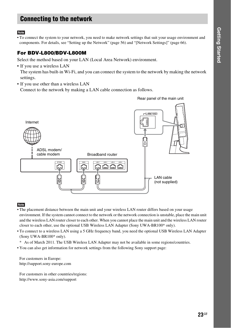 Connecting to the network, E 23 | Sony BDV-L800 User Manual | Page 23 / 84