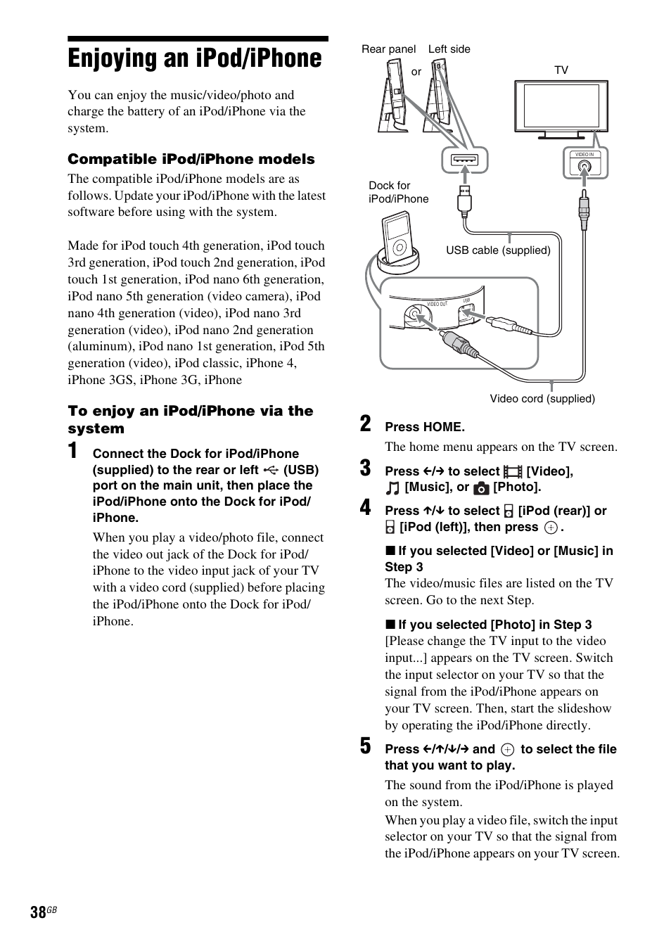 Enjoying an ipod/iphone | Sony BDV-L800 User Manual | Page 38 / 84