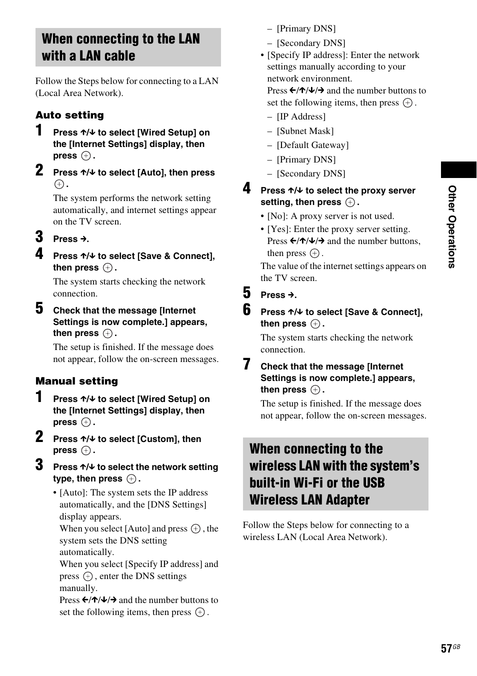 When connecting to the lan with a lan cable | Sony BDV-L800 User Manual | Page 57 / 84