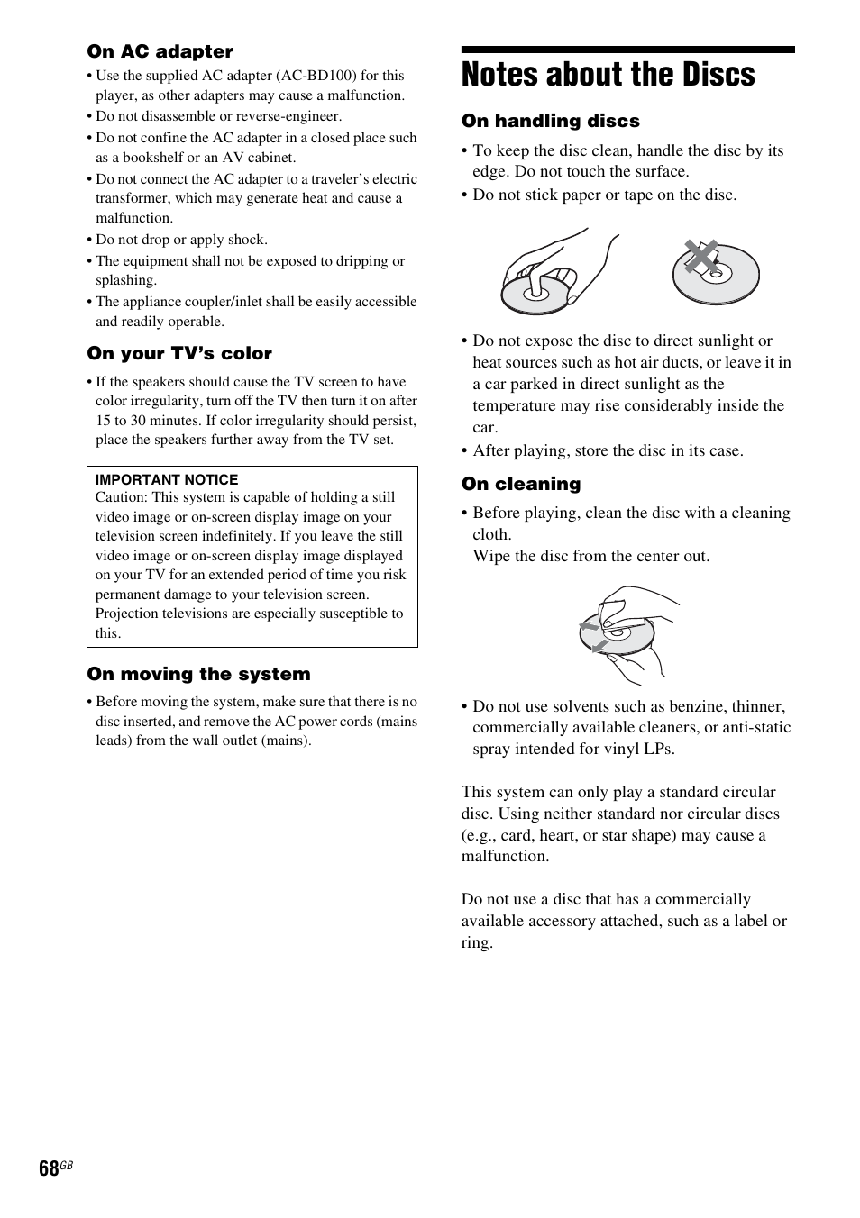 Notes about the discs | Sony BDV-L800 User Manual | Page 68 / 84