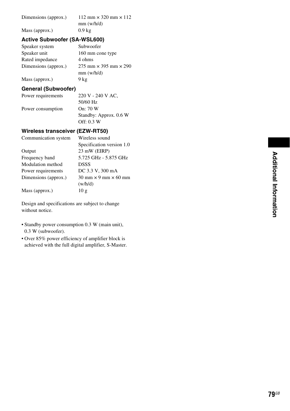 Ad dit iona l inf o rma tion | Sony BDV-L800 User Manual | Page 79 / 84