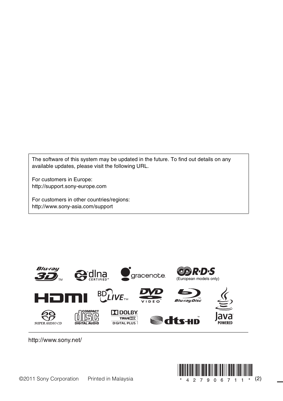 Sony BDV-L800 User Manual | Page 84 / 84
