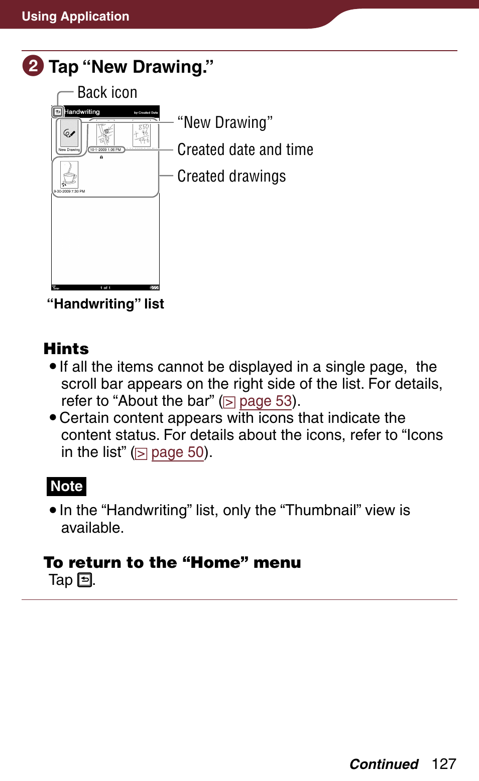 Tap “new drawing | Sony Reader Daily Edition 4-174-983-12(1) User Manual | Page 127 / 202