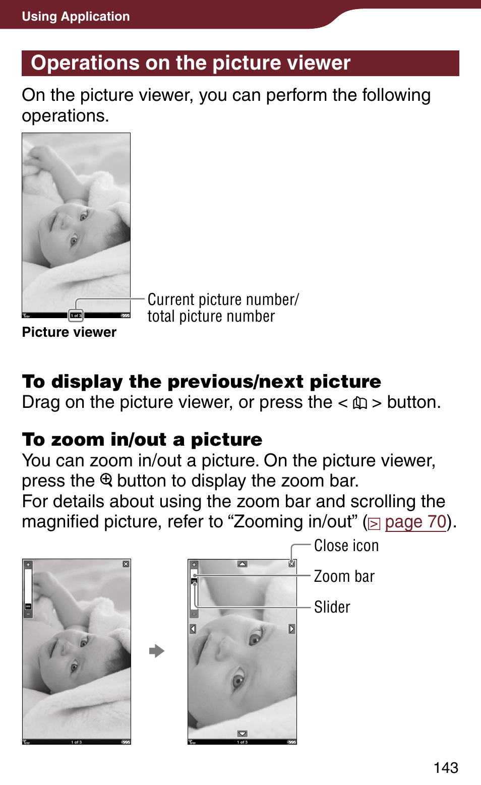 Operations on the picture viewer | Sony Reader Daily Edition 4-174-983-12(1) User Manual | Page 143 / 202