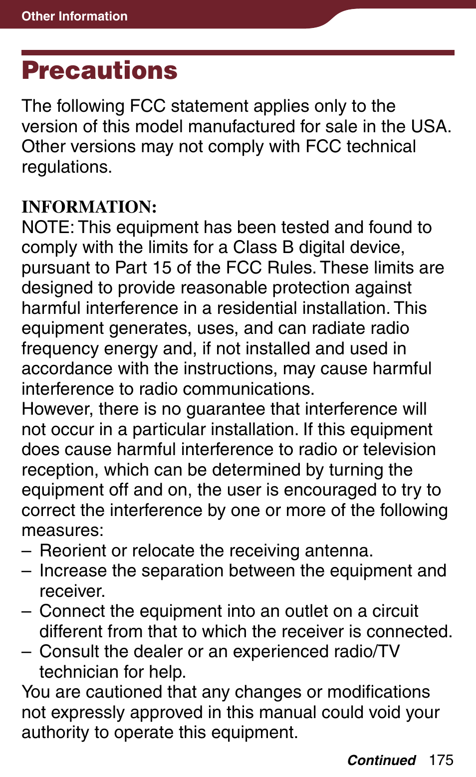 Precautions | Sony Reader Daily Edition 4-174-983-12(1) User Manual | Page 175 / 202