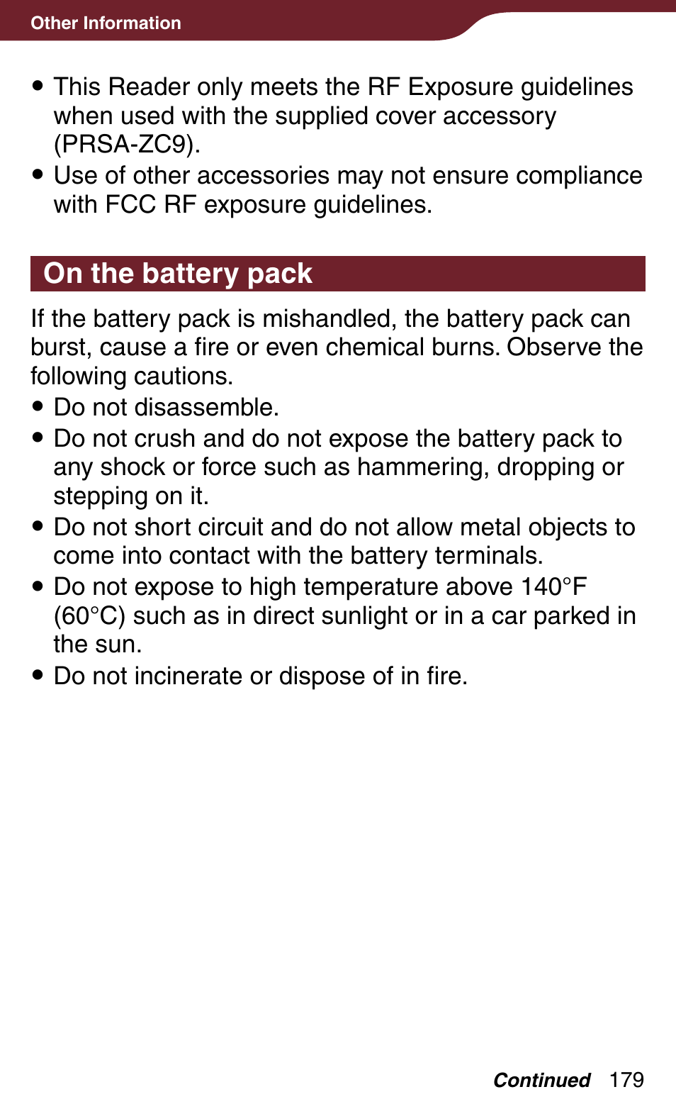 On the battery pack | Sony Reader Daily Edition 4-174-983-12(1) User Manual | Page 179 / 202