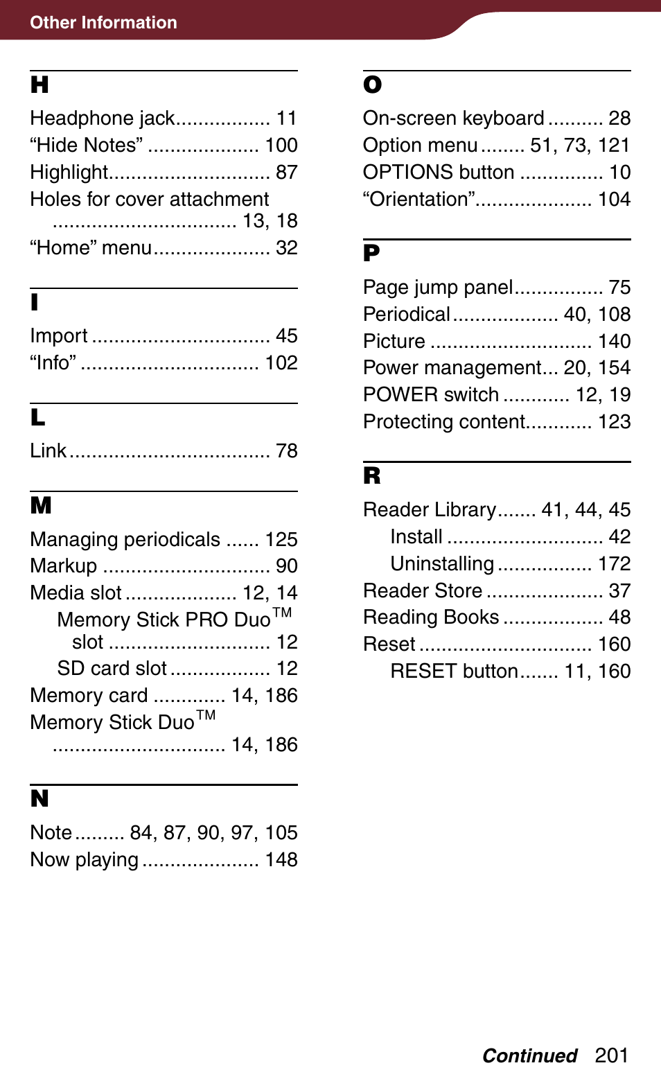 Sony Reader Daily Edition 4-174-983-12(1) User Manual | Page 201 / 202