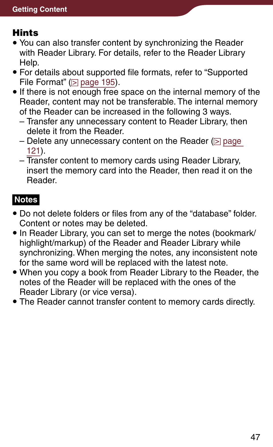 Sony Reader Daily Edition 4-174-983-12(1) User Manual | Page 47 / 202