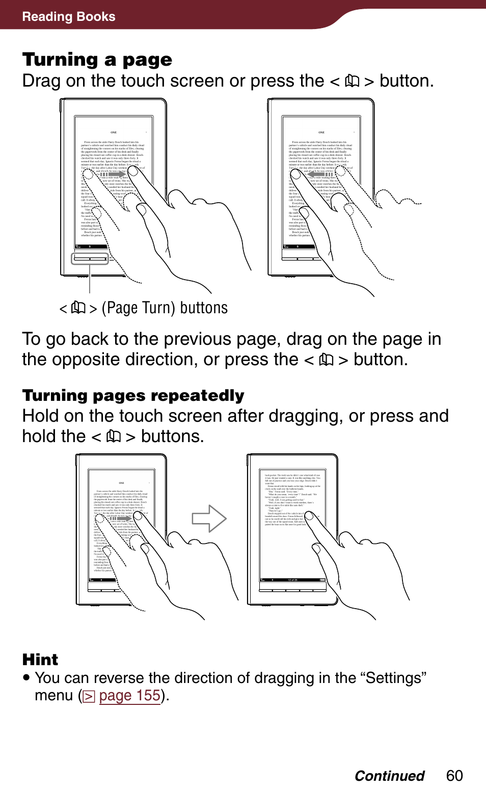 Turning a page | Sony Reader Daily Edition 4-174-983-12(1) User Manual | Page 60 / 202