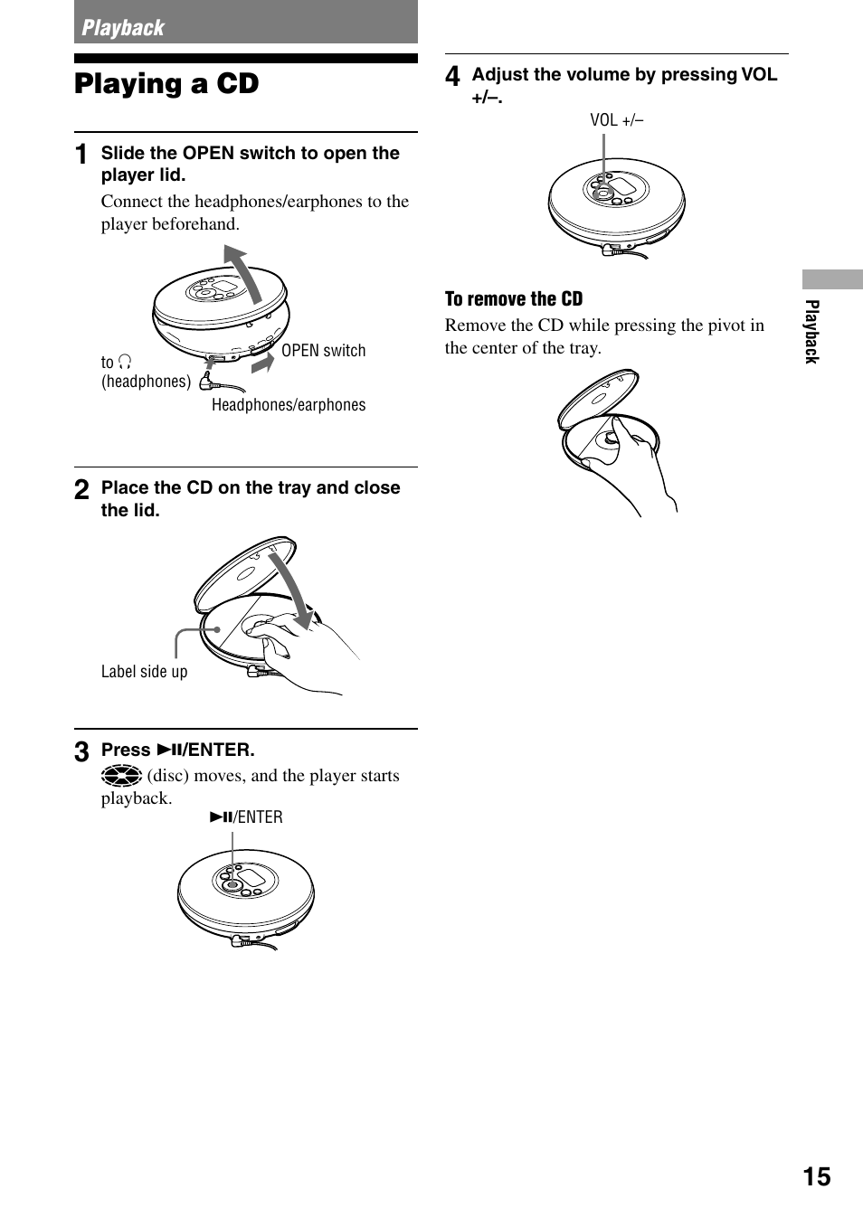 Playback, Playing a cd, Playing a cd 1 | Sony D-NE321CK User Manual | Page 15 / 35
