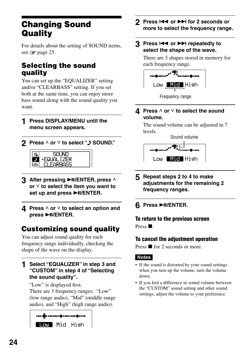 Changing sound quality, Selecting the sound quality, Customizing sound quality | Sony D-NE321CK User Manual | Page 24 / 35