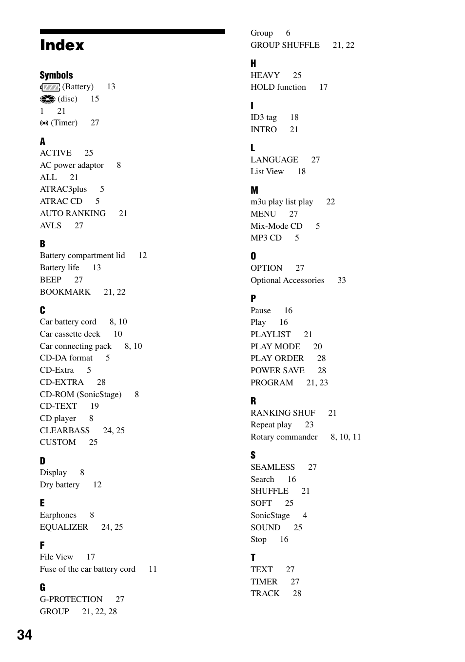 Index | Sony D-NE321CK User Manual | Page 34 / 35
