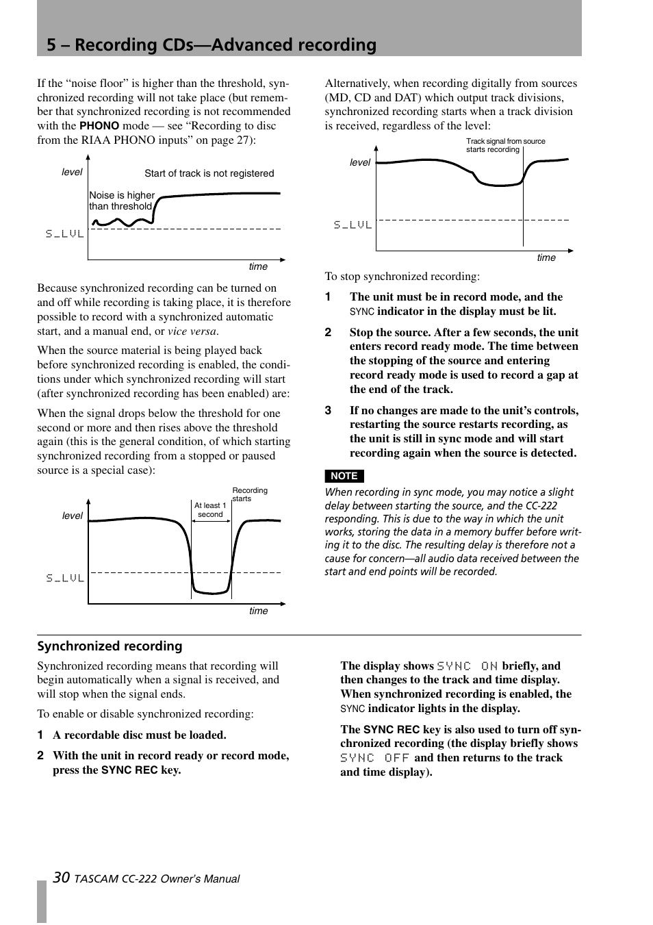 Synchronized recording, 5 – recording cds—advanced recording | Sony CC-222 User Manual | Page 30 / 42