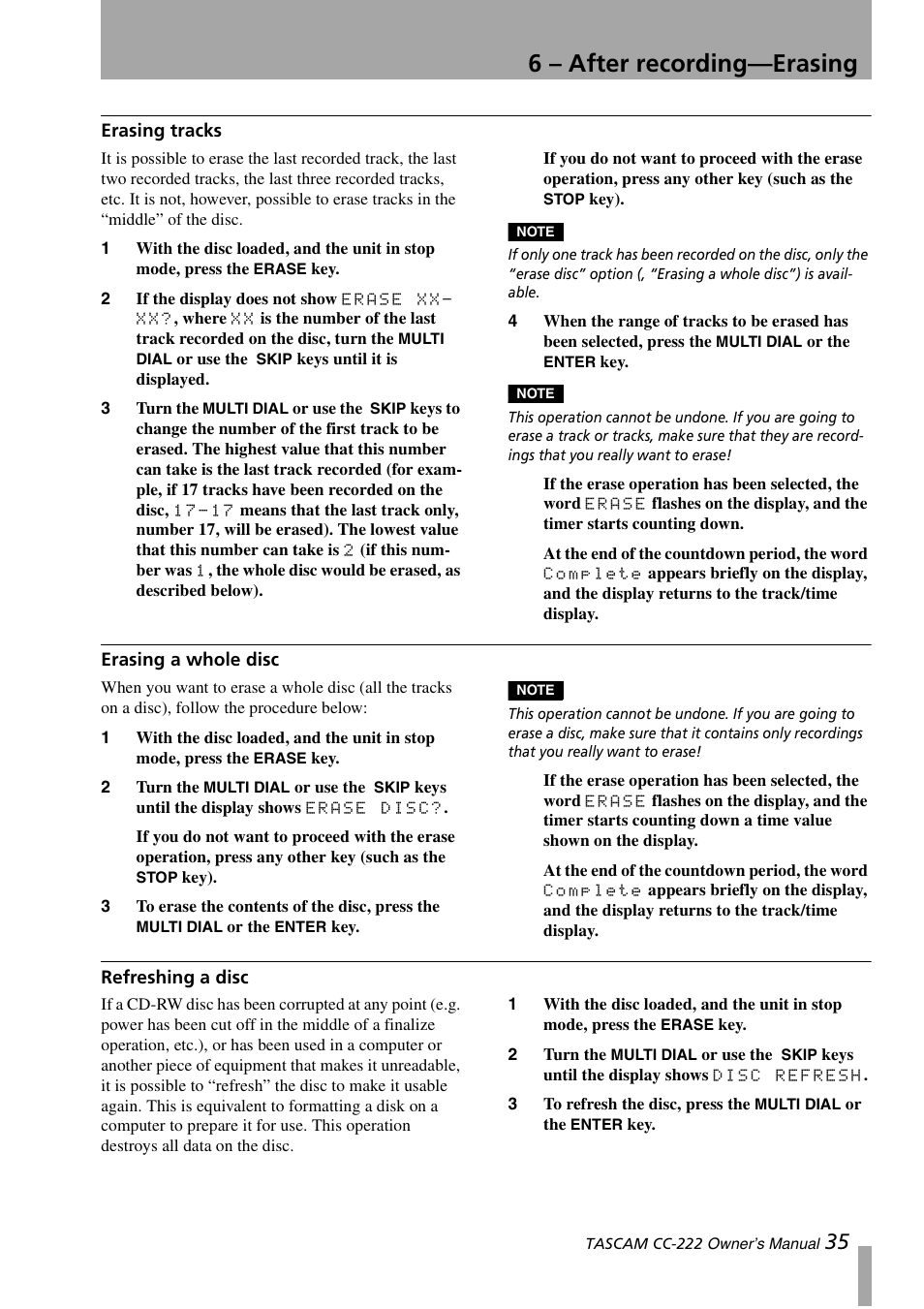 6 – after recording—erasing | Sony CC-222 User Manual | Page 35 / 42