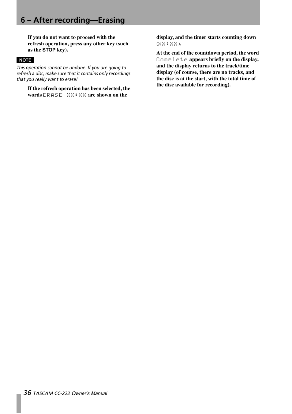 6 – after recording—erasing | Sony CC-222 User Manual | Page 36 / 42