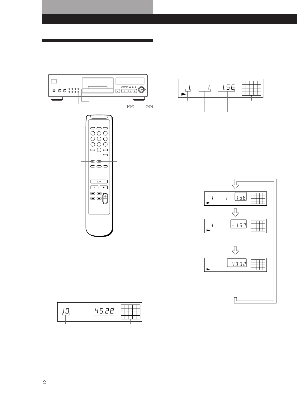 Uso del visor, Reproducción de discos compactos, Comprobación del tiempo restante | Time/text language ≠ ams ± display on/off time | Sony CDP-XB720 User Manual | Page 48 / 64