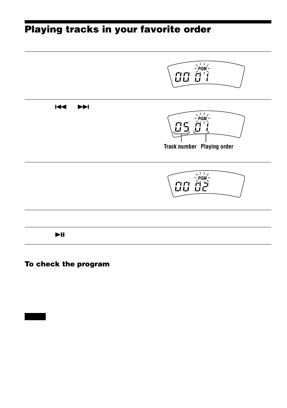 Playing tracks in your favorite order (pgm play), Playing tracks in your favorite order, Pgm play) | Sony D-EJ623 User Manual | Page 10 / 24
