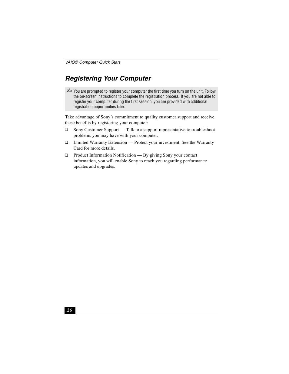 Registering your computer | Sony PCG-V505DH User Manual | Page 26 / 40