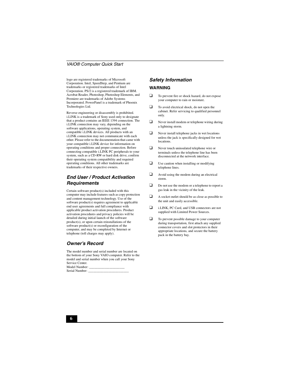 Sony PCG-V505DH User Manual | Page 6 / 40