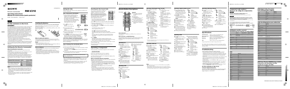 Sony RM-V210T User Manual | 2 pages