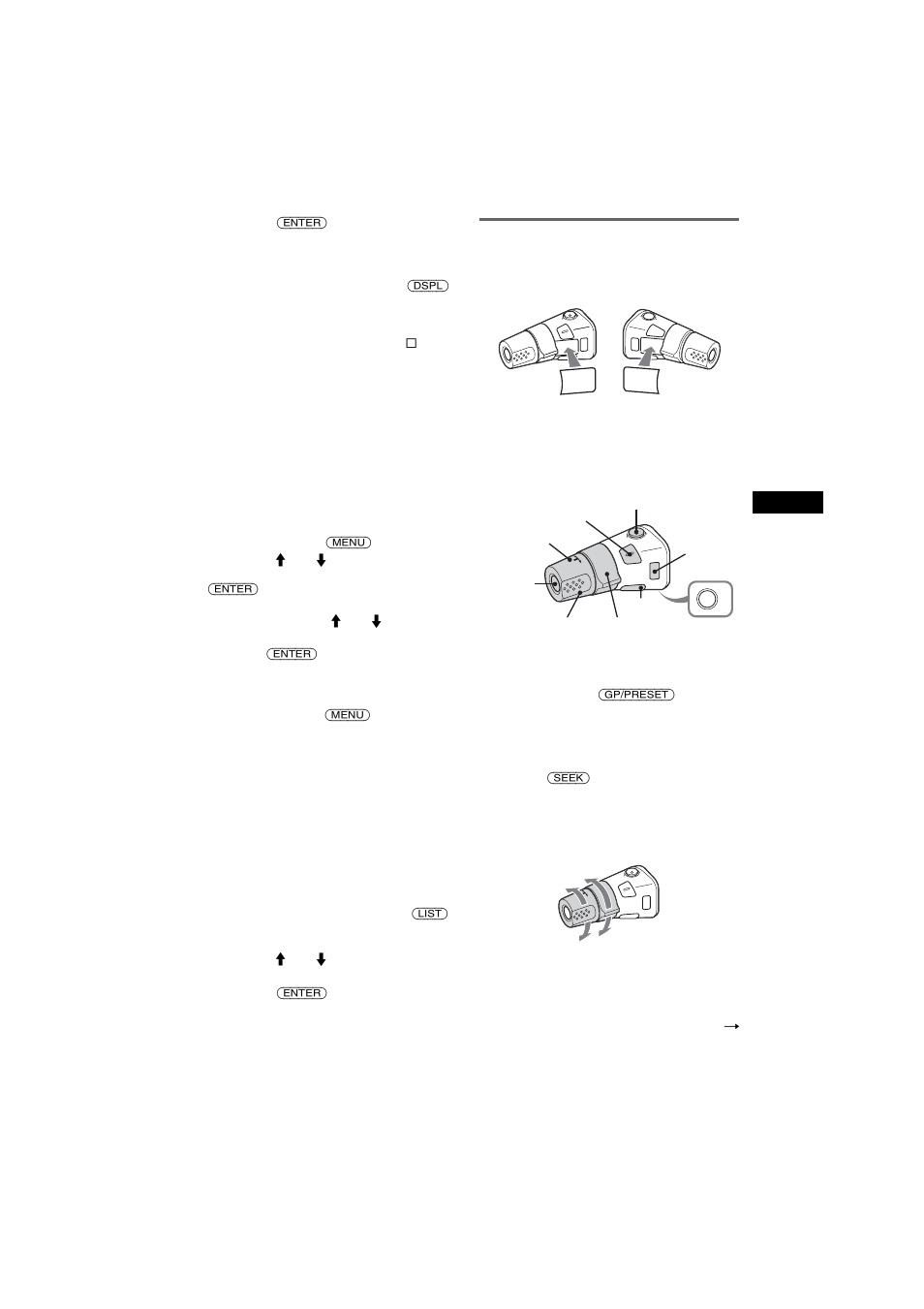 Joystick rm-x4s, Löschen des individuellen namens, Ansteuern einer cd/md anhand des namens — list | Anbringen des aufklebers, Lage und funktion der bedienelemente, Wechseln der drehrichtung | Sony CDX-F7750S User Manual | Page 35 / 108