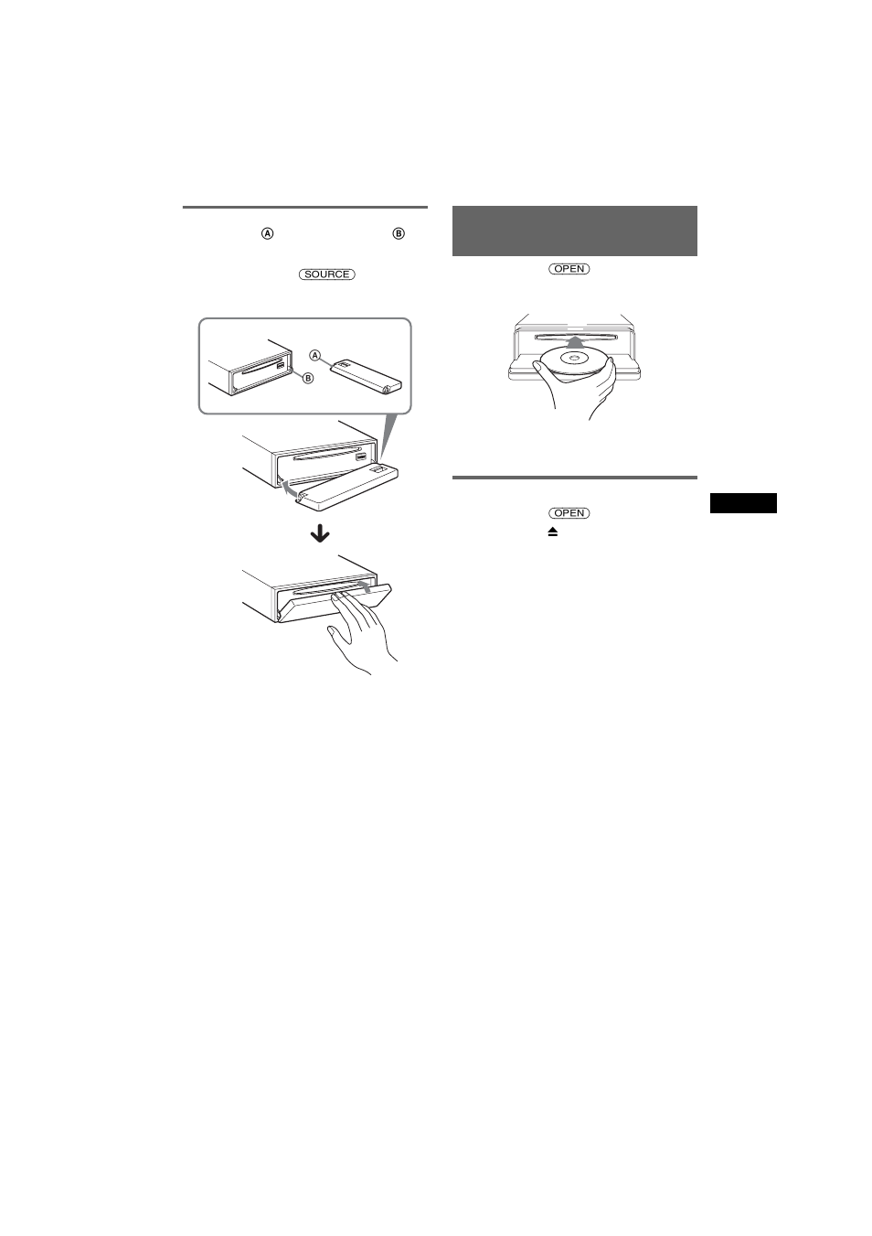 Installation de la façade, Insertion du disque dans l’appareil, Ejection du disque | Sony CDX-F7750S User Manual | Page 47 / 108