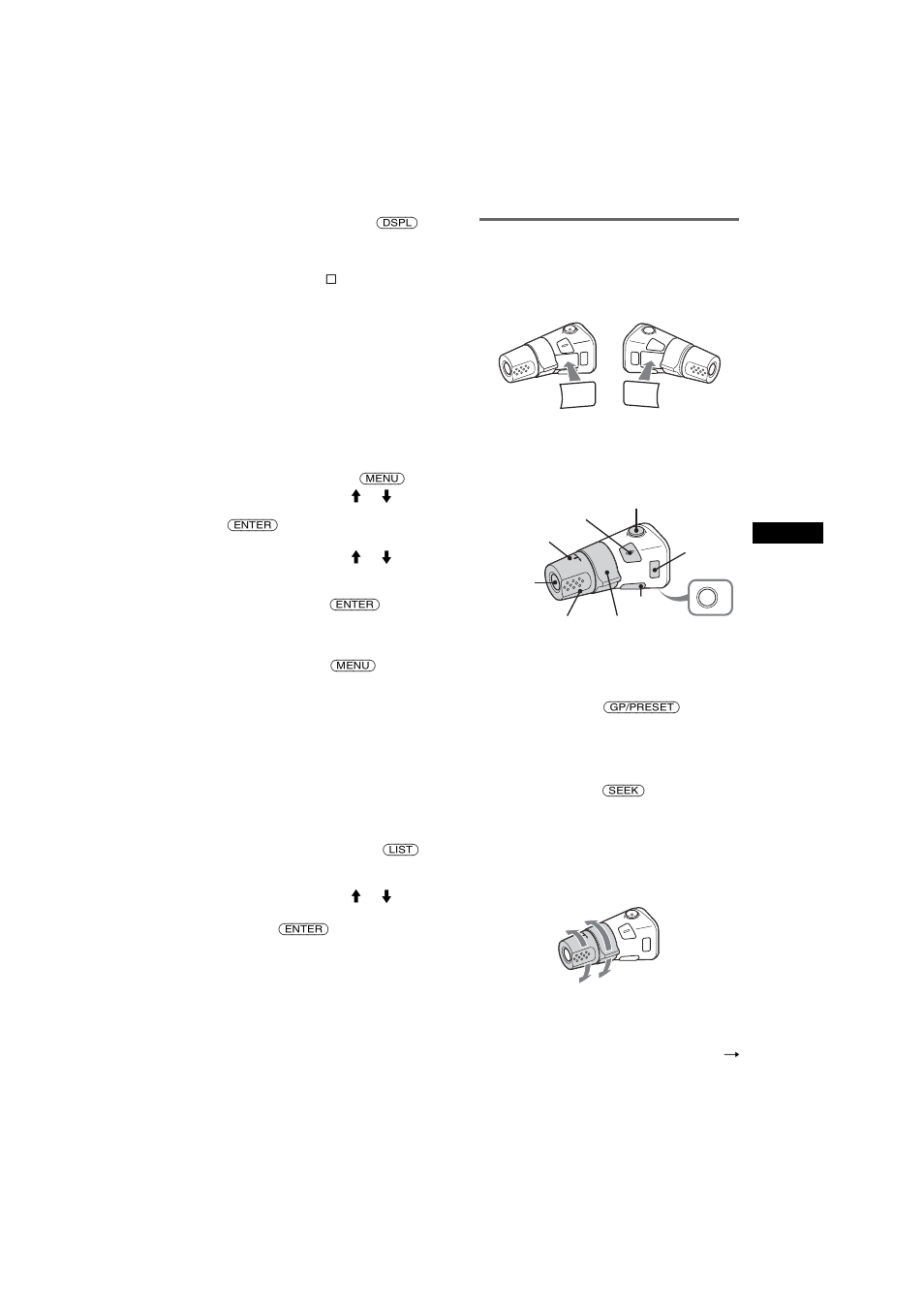 Satellite de commande rm-x4s, Suppression du nom personnalisé, Recherche d’un disque par son nom — list | Apposition de l’étiquette, Emplacement des commandes, Modification du sens de fonctionnement | Sony CDX-F7750S User Manual | Page 57 / 108