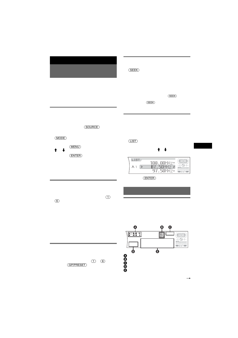 Radio, Memorizzazione e ricezione delle stazioni, Memorizzazione automatica - btm | Memorizzazione manuale, Ricezione delle stazioni memorizzate, Sintonizzazione automatica, Ricezione di una stazione tramite un elenco - list, Panoramica, Memorizzazione automatica, List | Sony CDX-F7750S User Manual | Page 73 / 108