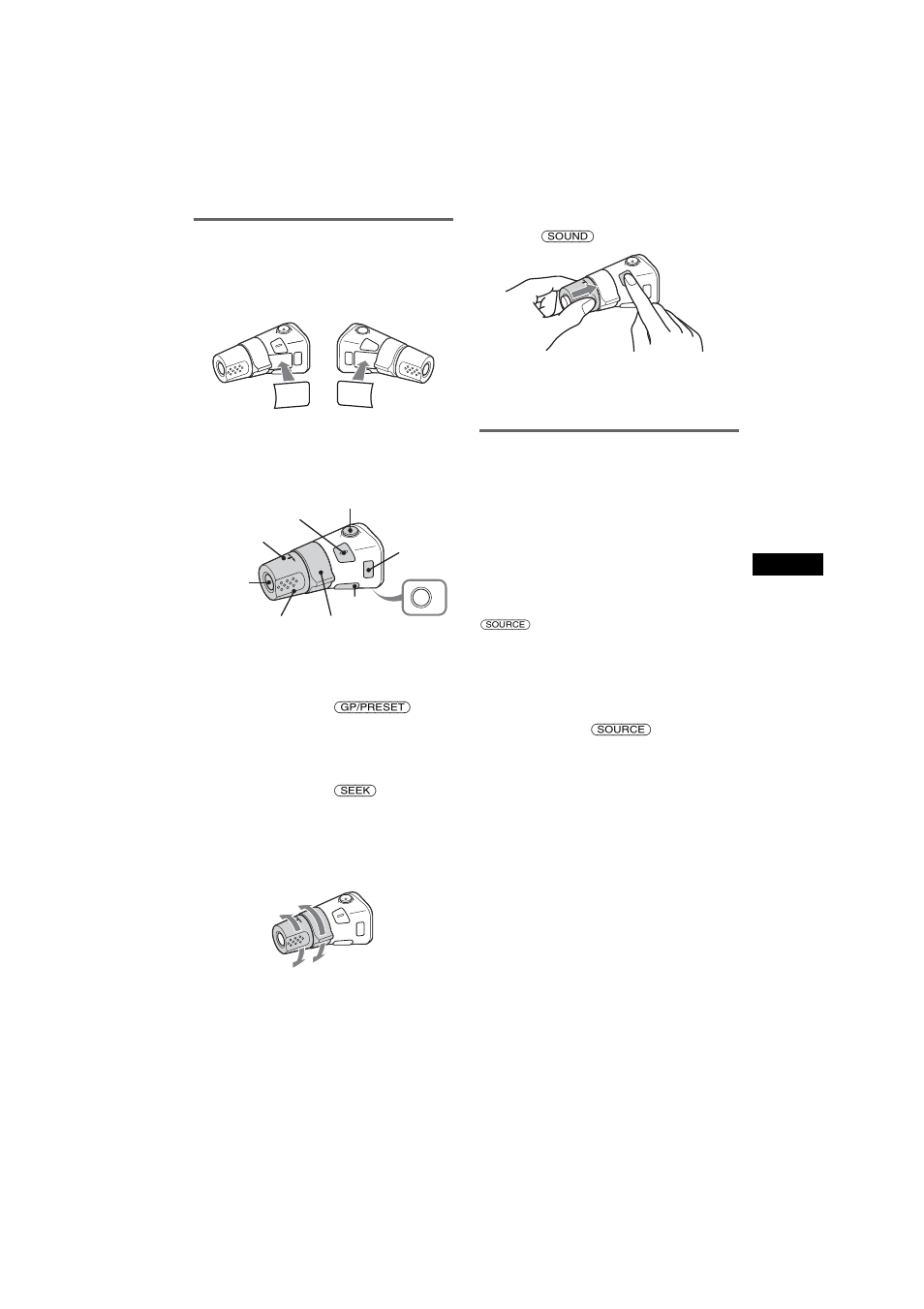 Telecomando a rotazione rm-x4s, Apparecchio audio ausiliare, Applicazione dell’etichetta | Individuazione dei comandi, Modifica della direzione operativa, Selezione dell’apparecchio ausiliare | Sony CDX-F7750S User Manual | Page 79 / 108
