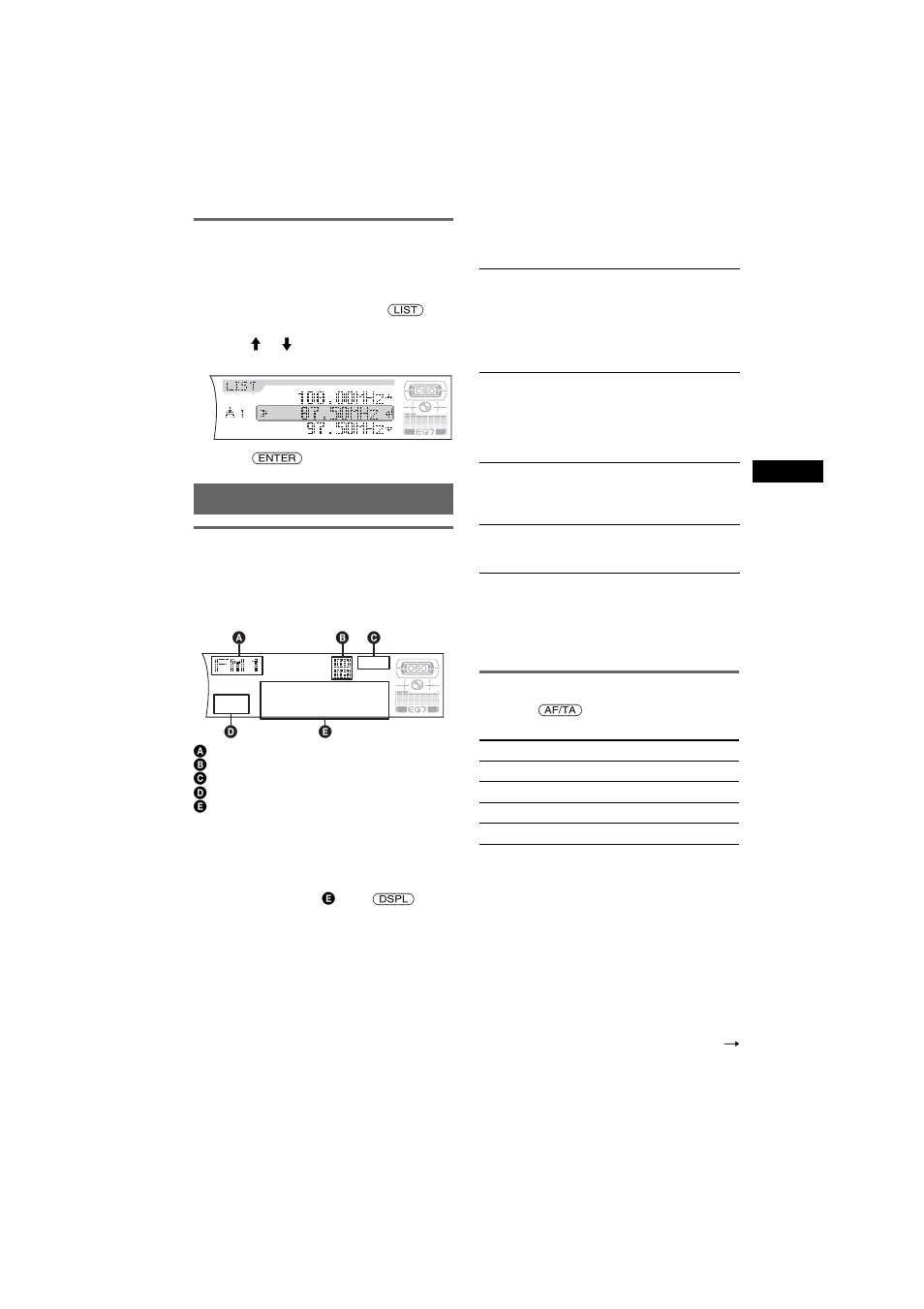 Receiving a station through a list - list, Overview, Setting af and ta/tp | Receiving a station through a list, List, Overview setting af and ta/tp | Sony CDX-F7750S User Manual | Page 9 / 108