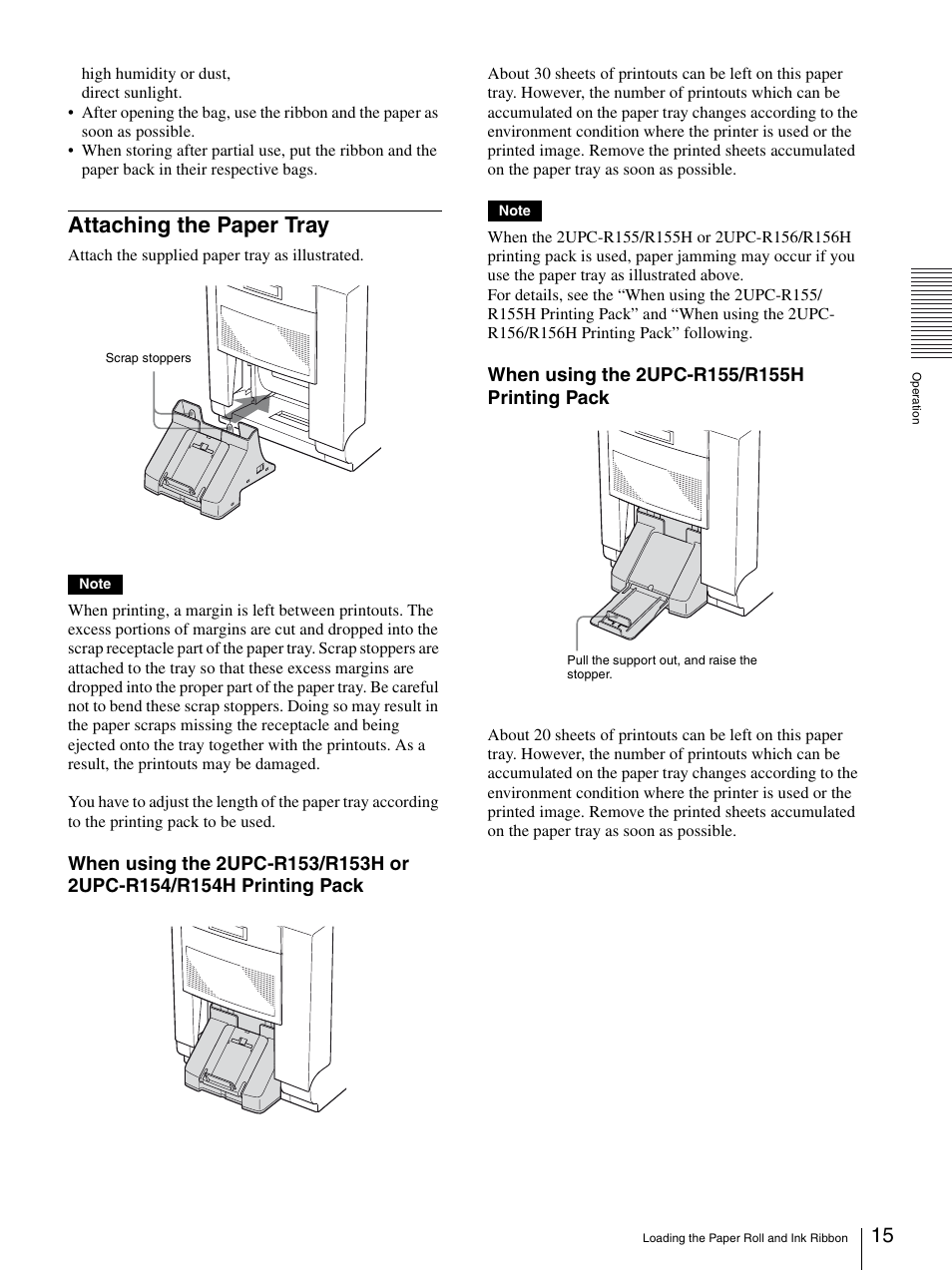 Attaching the paper tray | Sony UP-DR150 User Manual | Page 15 / 34