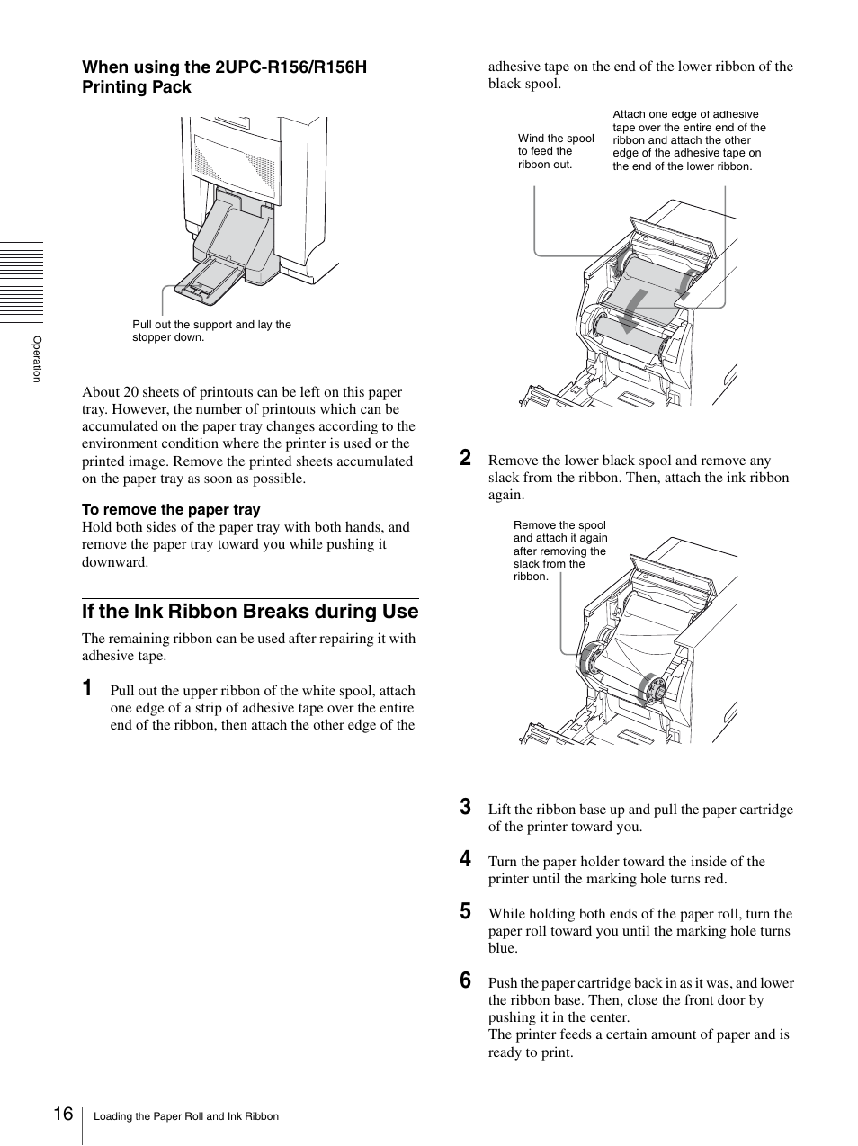 If the ink ribbon breaks during use | Sony UP-DR150 User Manual | Page 16 / 34