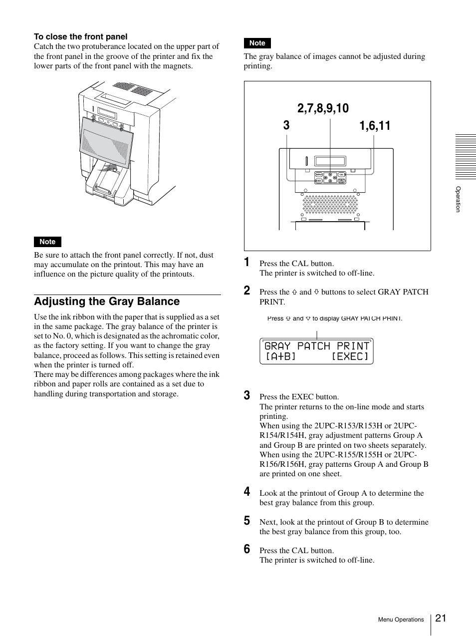 Adjusting the gray balance | Sony UP-DR150 User Manual | Page 21 / 34