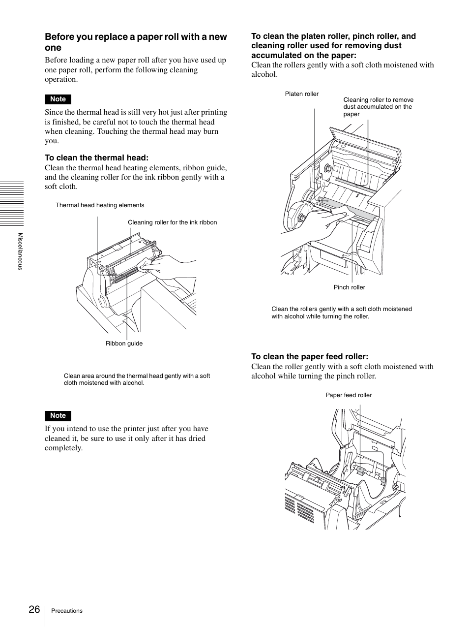Before you replace a paper roll with a new one | Sony UP-DR150 User Manual | Page 26 / 34