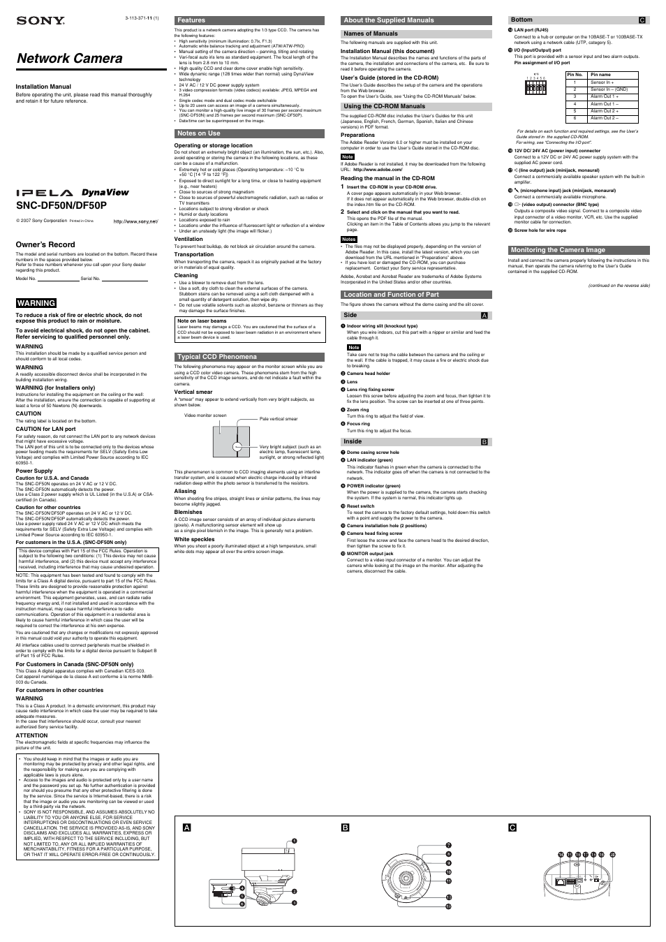 Sony Snc Df50n User Manual | 2 pages