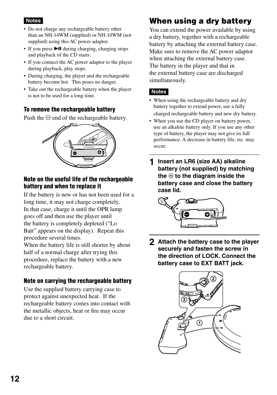 When using a dry battery | Sony NE830LS User Manual | Page 12 / 40